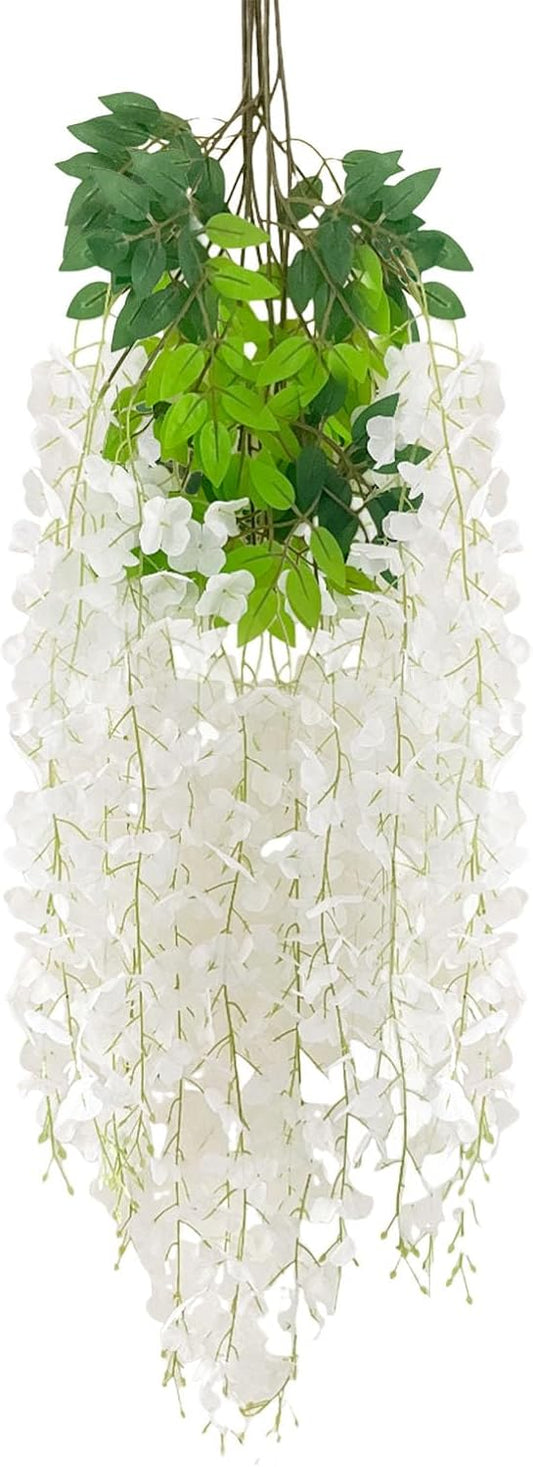 5 Pack White Wisteria Hanging Flowers Garland, 3.77 Feet Artificial Flower Vines, Fake Wisteria, Artificial Vines Hanging Garland for Backdrop Outdoor Yard Garden Decor