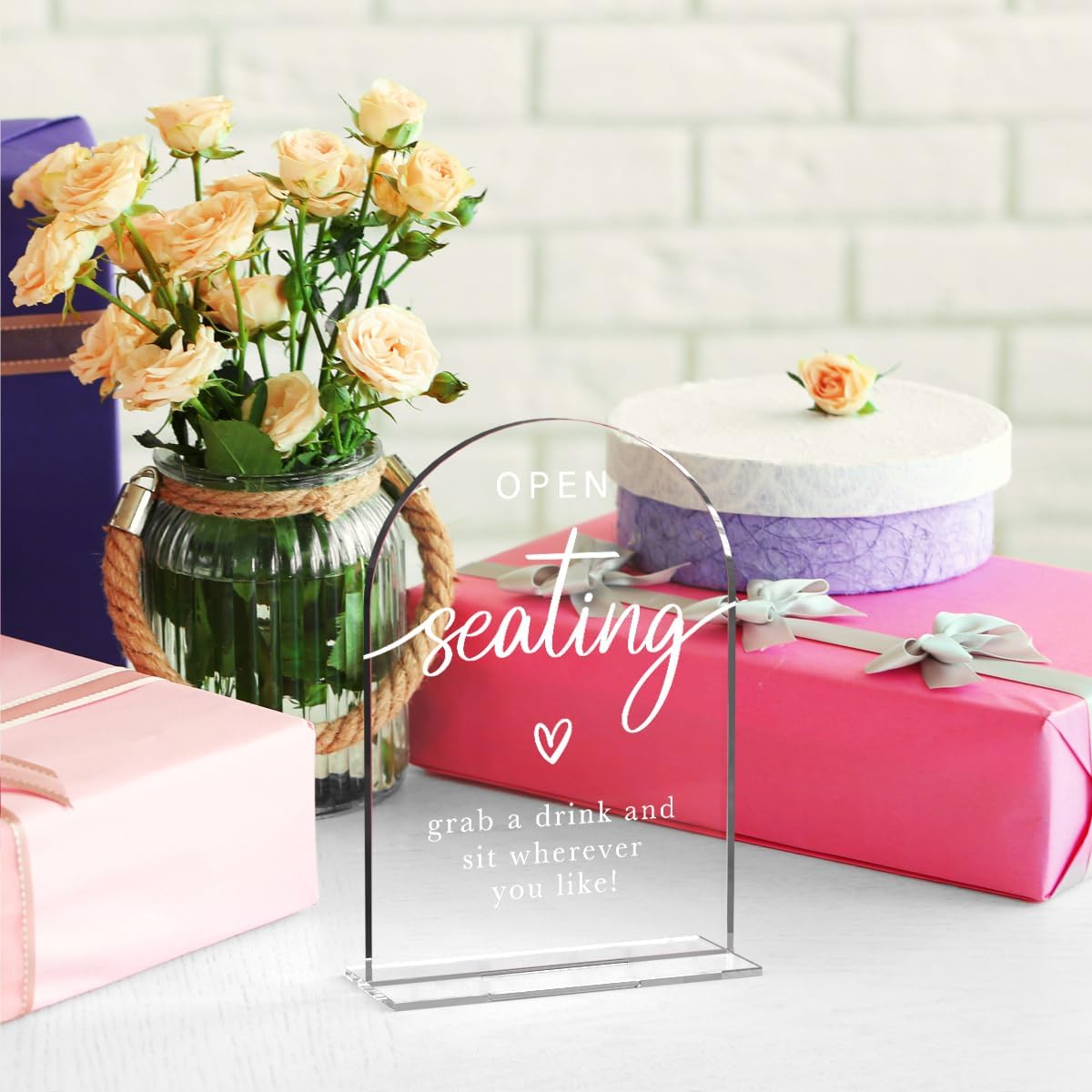 Acrylic Wedding Sign Wedding Signs for Ceremony Open Seating Sign for Wedding Modern Calligraphy Arch Acrylic Table Top Sign for Wedding Reception and Event Party Table