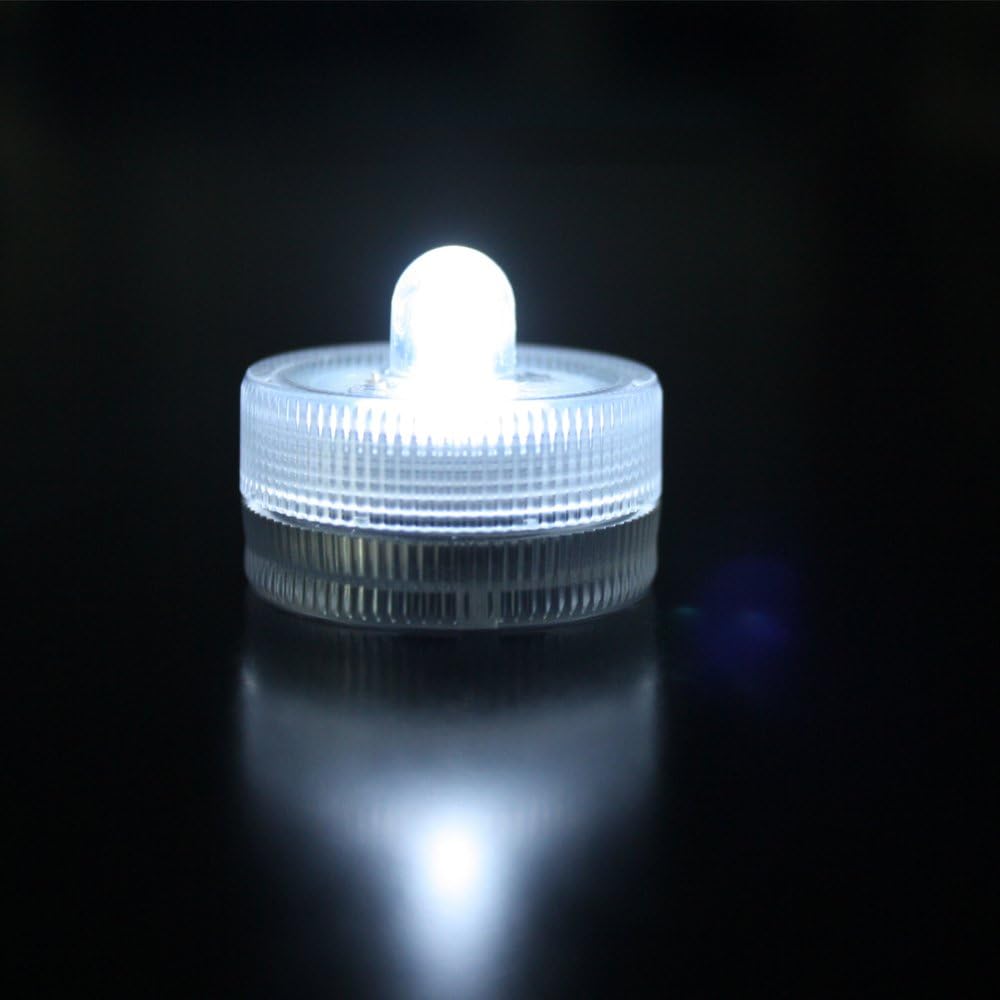 Halloween Lights Submersible LED Lights cr2032 Battery Powered Underwater Waterproof LED Tea Light for Events Wedding Centerpieces Vase Floral Xmas Holidays Home Decor Lighting(Pack of 12) (White)
