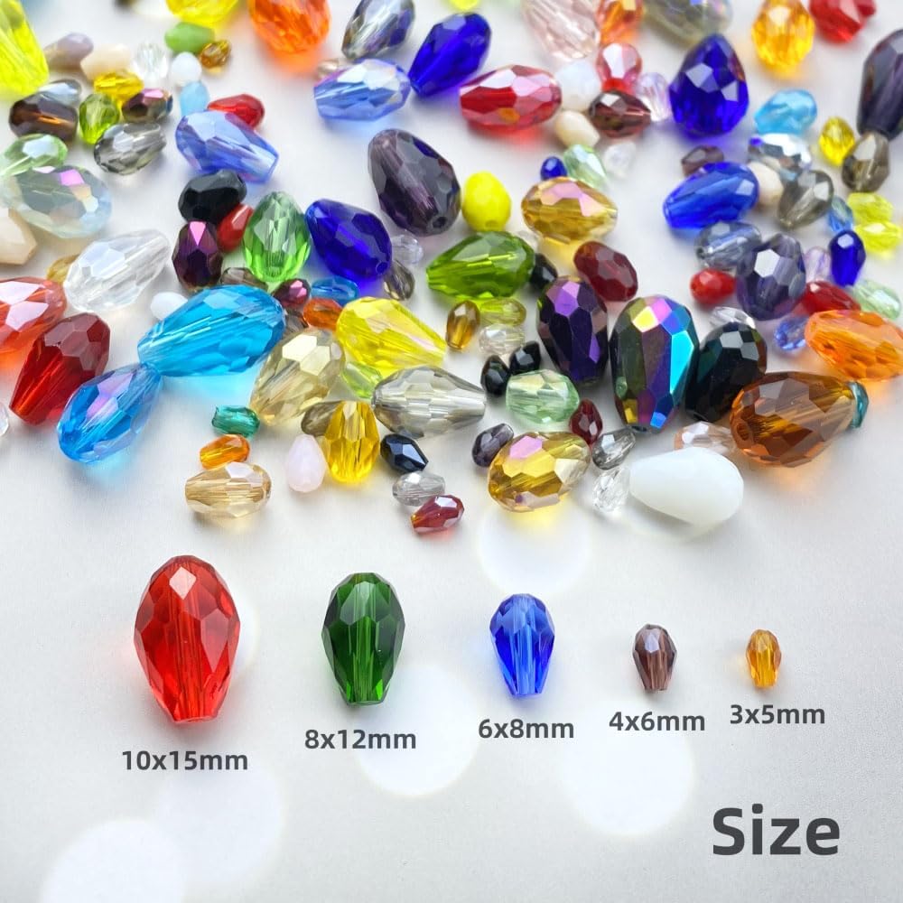 70pcs 8x12mm Teardrop Crystal Glass Beads Vertical Hole Faceted Loose Spacer Beads for DIY Craft Jewelry Making Necklace Bracelet Earring Wind Chimes(White Series)