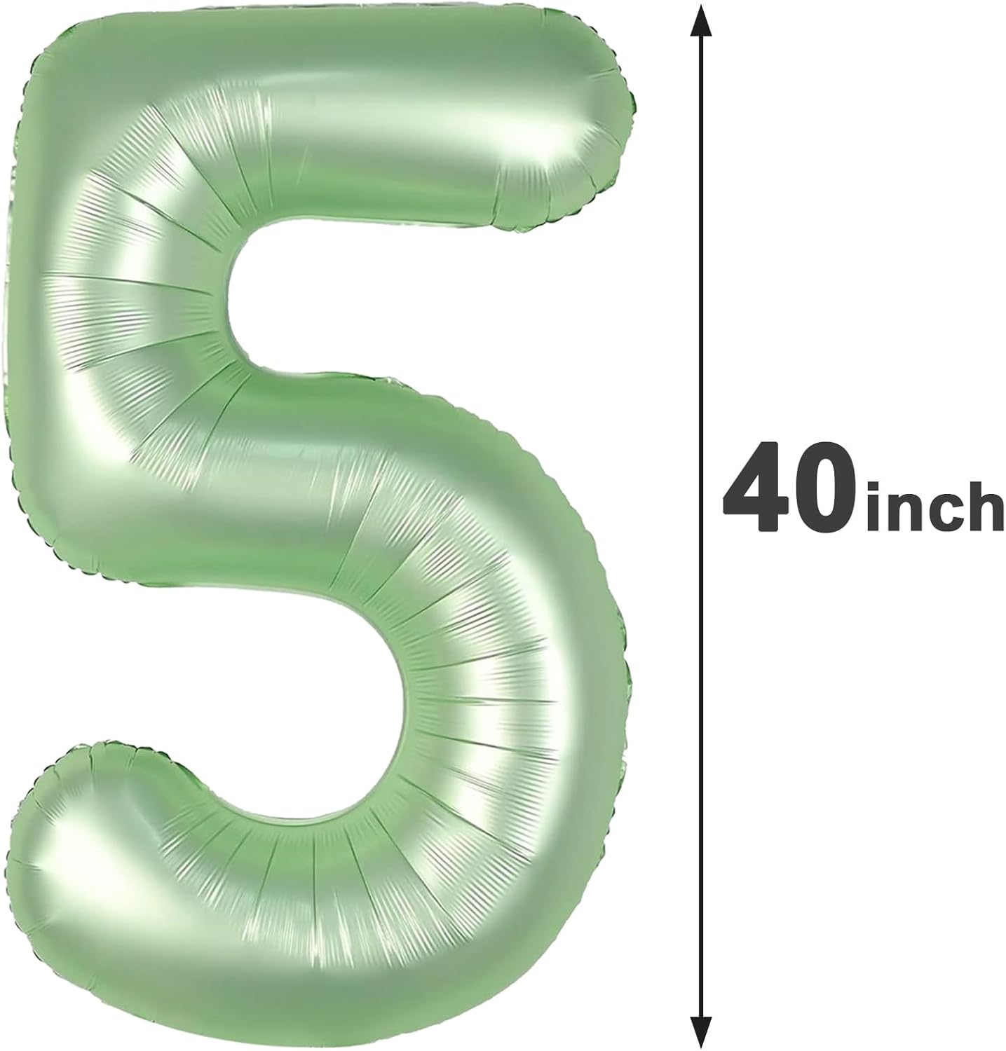 Sage Green 40 Inch Large Number 5 Birthday Balloon, Five 5th 15 25 35 50 55 Birthday Celebration Decorations, Oliver Green Foil 5 Mylar Helium Balloons Girl Boy Anniversary Party Supplies