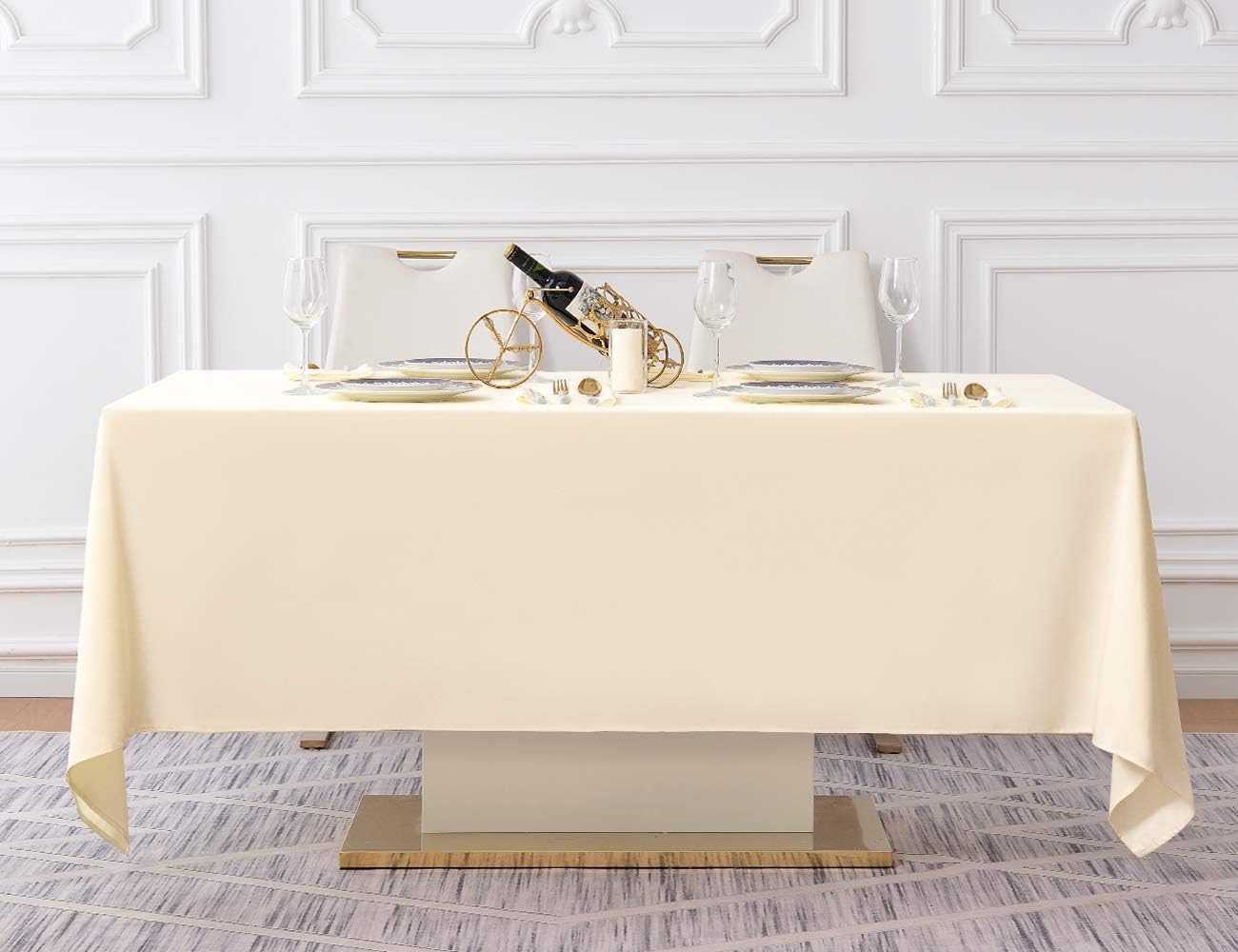 Surmente Beige Tablecloth 60 x 102-inch Rectangular Polyester Table Cloth for Weddings, Banquets, or Restaurants