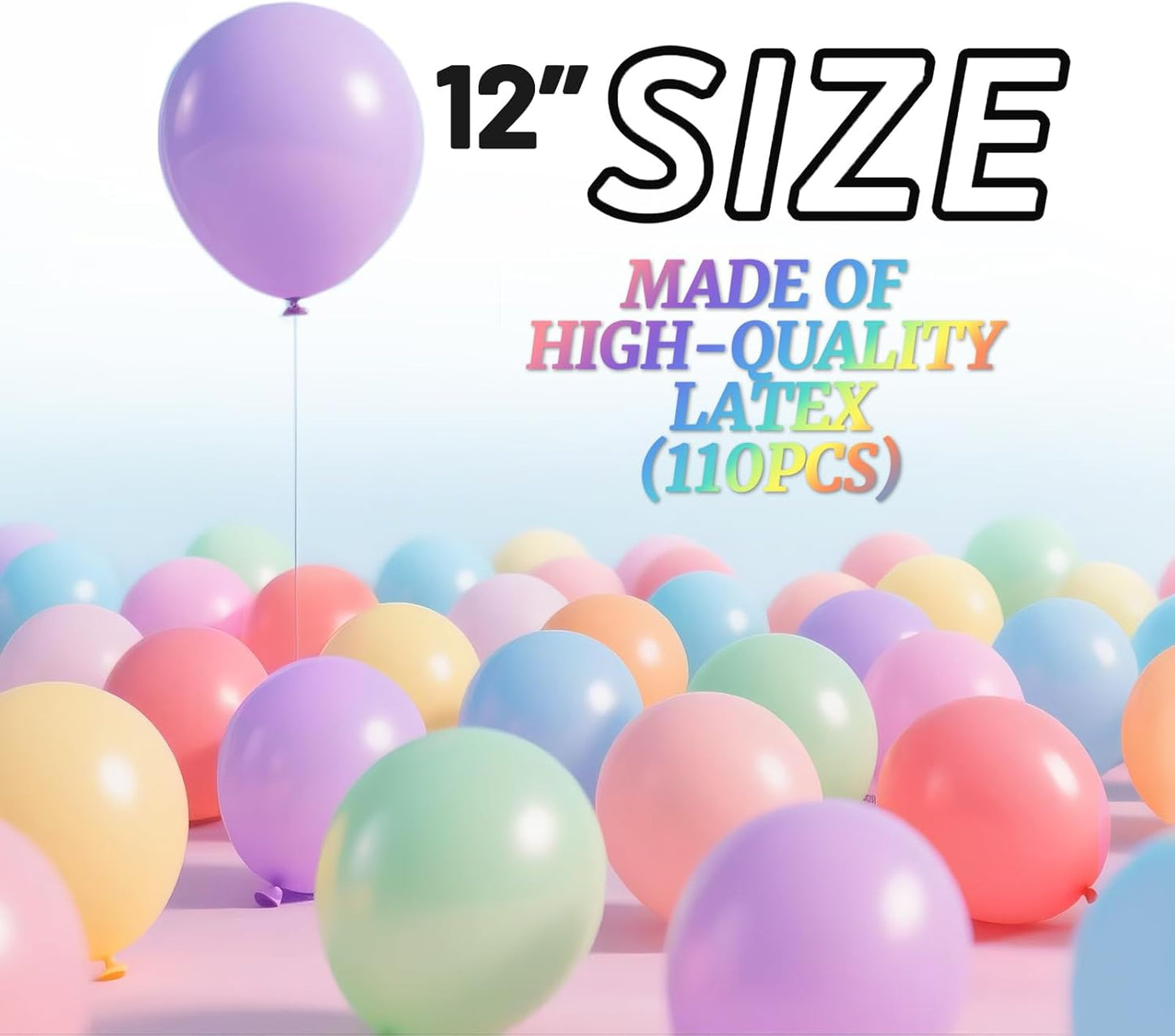 110pcs Pastel Balloons 12 Inch, Pastel color balloons Assorted Latex Ballons for Birthday Party DecorationsBaby Shower Wedding(with 2 Ribbons).