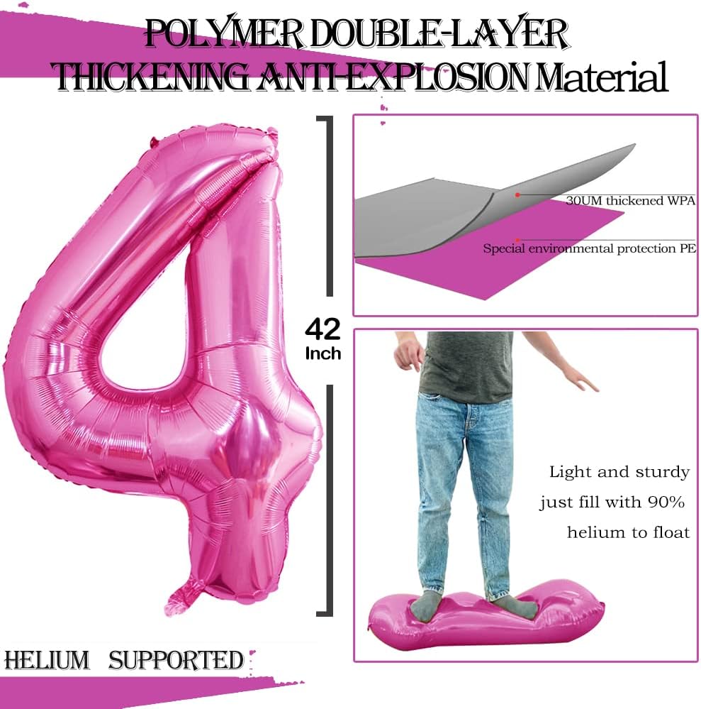 GOER Number 24 Balloons for 24th Birthday Party Decorations,42 Inch Jumbo Foil Helium 42 Balloons for 42nd Birthday Party Decoration (Hot Pink)