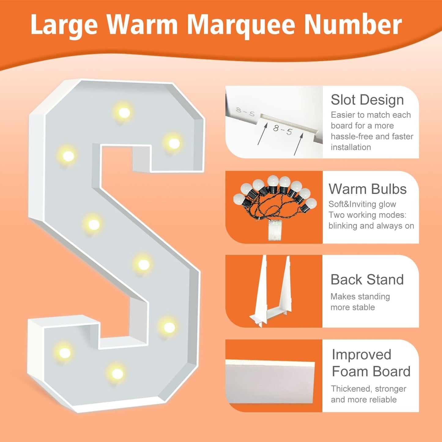 Marquee Light Up Letter S, Light Up Letters Art Craft Kit for Party Decorations, 3FT White Foam Board Letters for Baby Shower, Birthday, Wedding, Engagement Decorations