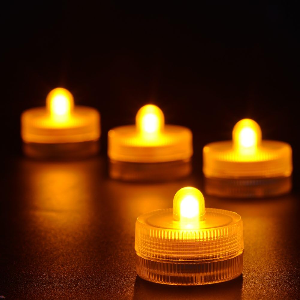 KITOSUN Submersible LED Lights cr2032 Battery Powered Underwater Waterproof LED Tea Light Candles for Events Wedding Centerpieces Vase Floral Xmas Holidays Home Decor Lighting(Pack of 12) (Yellow)