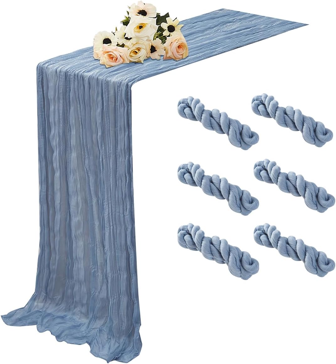 Dusty Blue 6 Pack Cheesecloth Table Runner 120 Inch 10 FT Boho Rustic Gauze for Wedding Baby Shower Party Farmhouse Summer Home Decor Washable