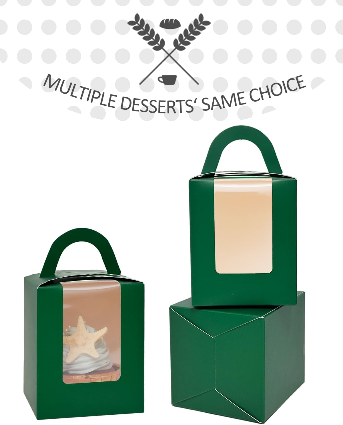 qiqee Cupcake Boxes Green Individual Cupcake Holders Disposable 50pcs Single Cupcake Boxes with Window 3.7" 3.7"*4.5" Cupcake Containers