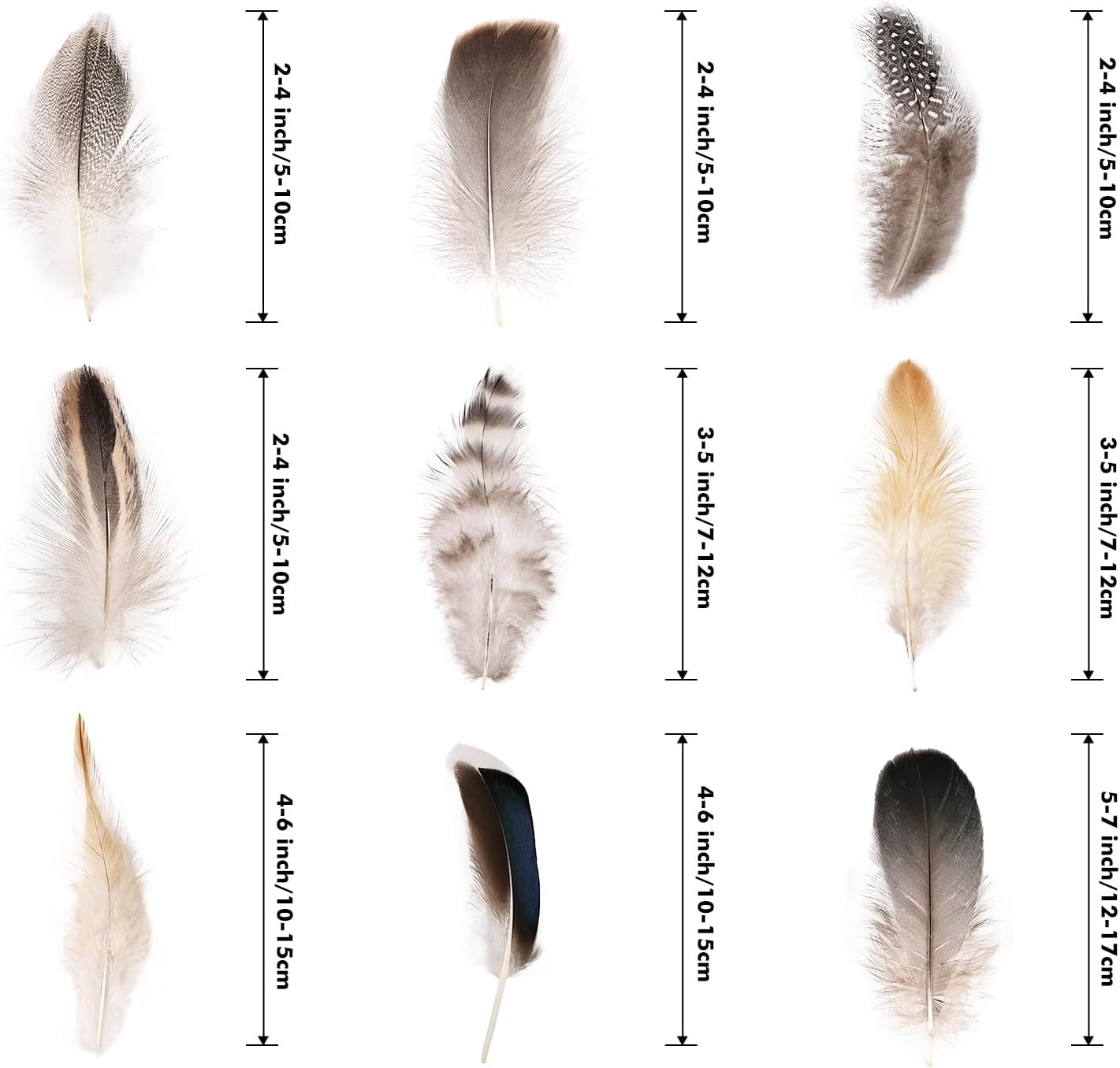 MAOFENG 270pcs 9 Styles Natural Bulk Feathers Assorted Mixed Feathers for DIY Crafts Dream Catcher Wedding Hair Hats Decoration, Guinea Fowl Feathers