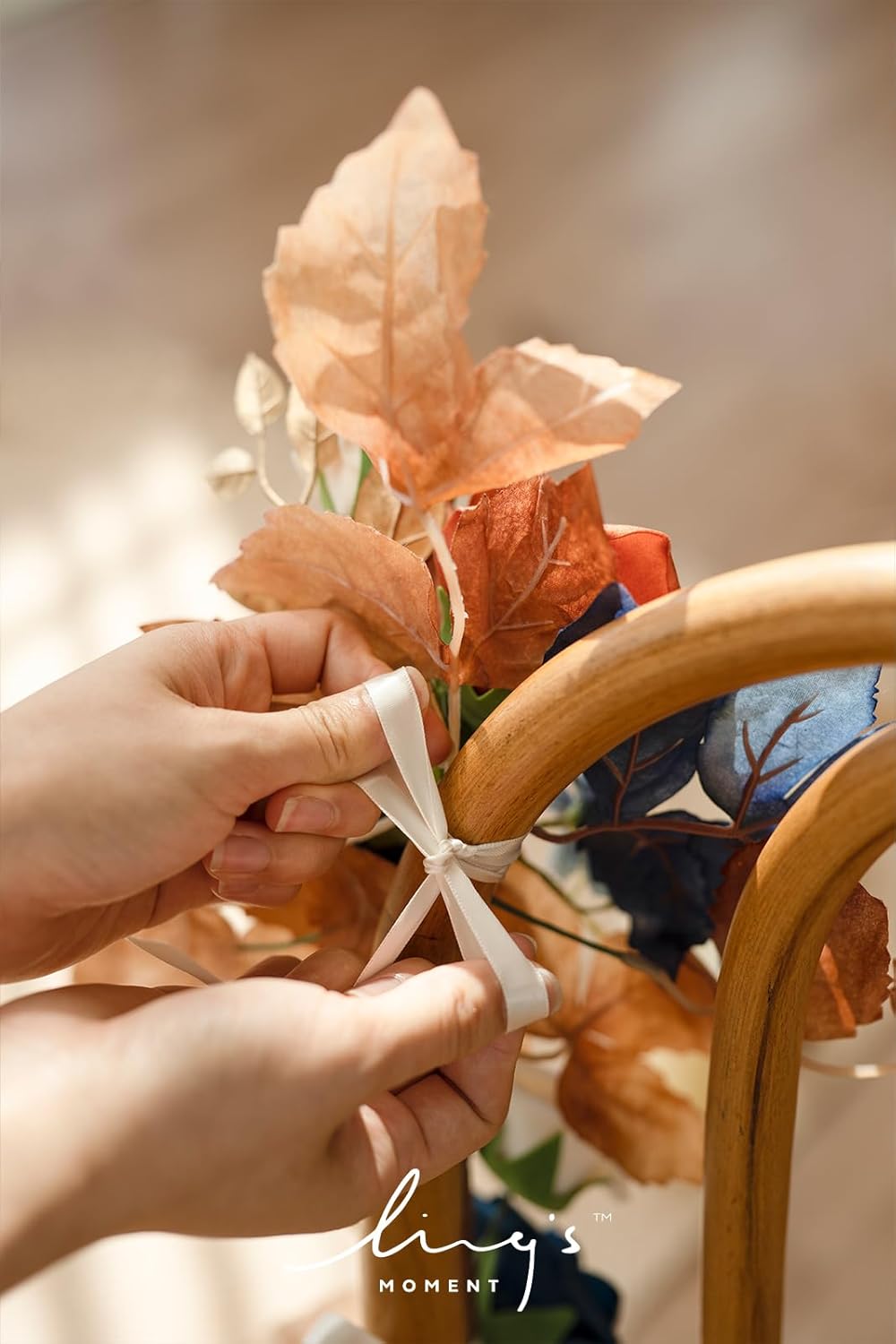 Ling's Moment Fall 10pcs Wedding Chair Decorations Aisle Floral Swag Artificial Pew Flowers Hanging Garland Terracotta Burnt Orange & Navy Blue for Ceremony Reception Church Rose Floral Party Outdoor