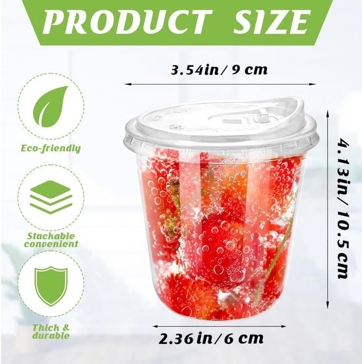 12oz Disposable Stemless Glasses With Strawless Sip Lids,PET Disposable Drinking Cups,Clear Plastic Wine Glasses for Parties Birthday,Wedding,Meeting,Christmas Party Supplies. (100, Transparent)