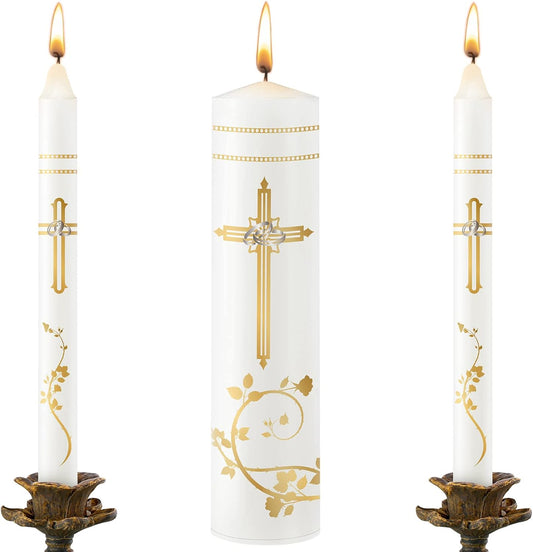 Frienda Unity Candles for Wedding Ceremony Set Wedding Unity Taper Candles Catholic Religious Ceremony Accessories(Retro Style)