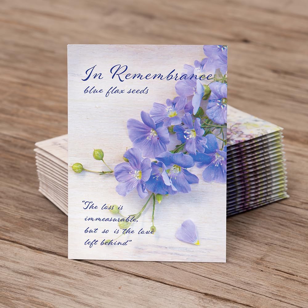 Bentley Seed Co. | in Remembrance Love Left Behind | Non-GMO, Non-Coated Blue Flax Seed Packets | Memorial & Funeral Keepsake | Linum Lewisii