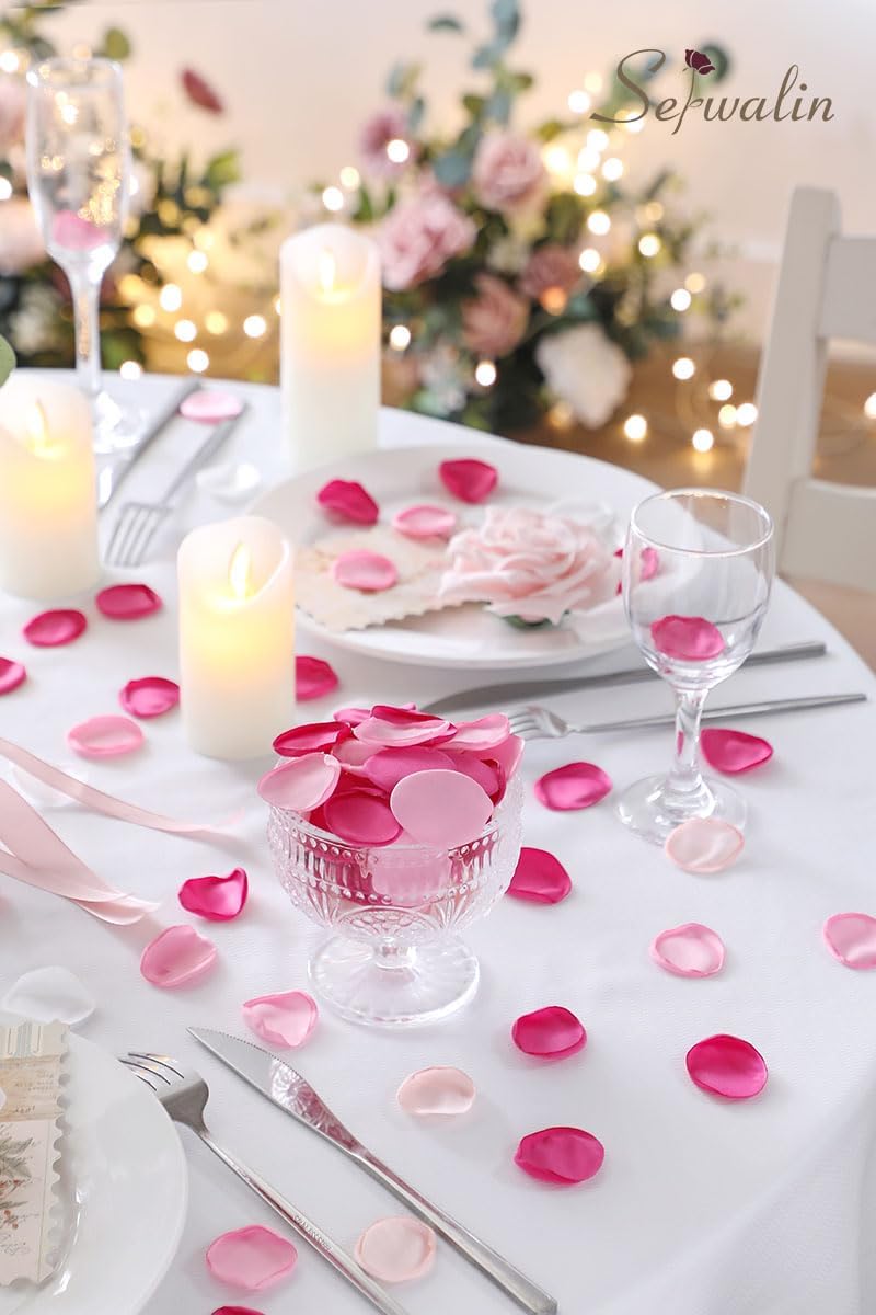 Serwalin 300Pcs Silk Rose Petals Fuschia Flower Petals for Wedding Petals Flower Girl Petals for Christmas Aisle Flower Girl Basket Runner Bridal Shower Table Decor (4 Color Mixes)