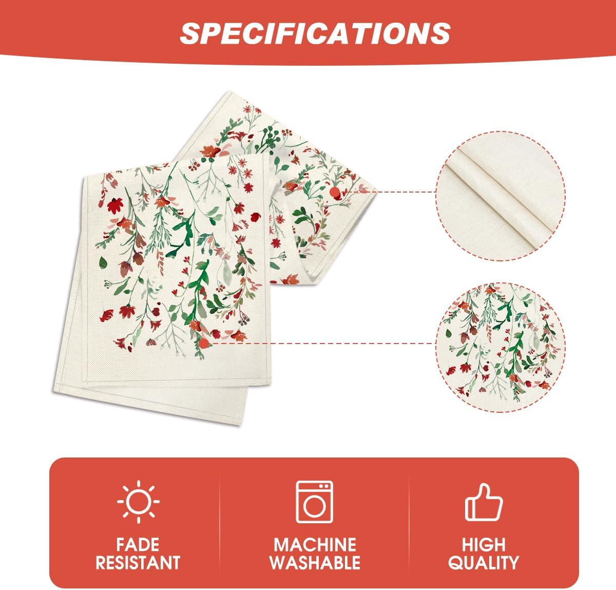 Artoid Mode Floral Leaves Christmas Table Runner, Wild Flowers and Grasses Winter Kitchen Dining Table Decoration for Home Party Decor 13x36 Inch