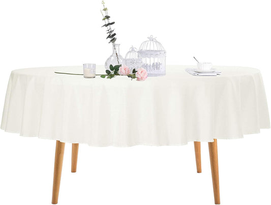 Ascoza 2pack 90 Inch Ivory Round Tablecloth in Polyester Fabric for Wedding/Banquet/Restaurant/Parties