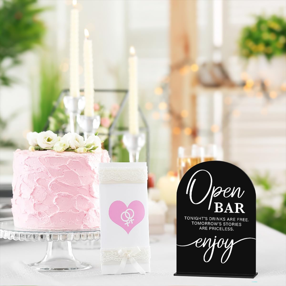 Acrylic Wedding Sign Wedding Signs for Ceremony Open Bar Sign for Wedding Modern Calligraphy Arch Acrylic Table Top Sign for Wedding Reception and Event Party Table(black）