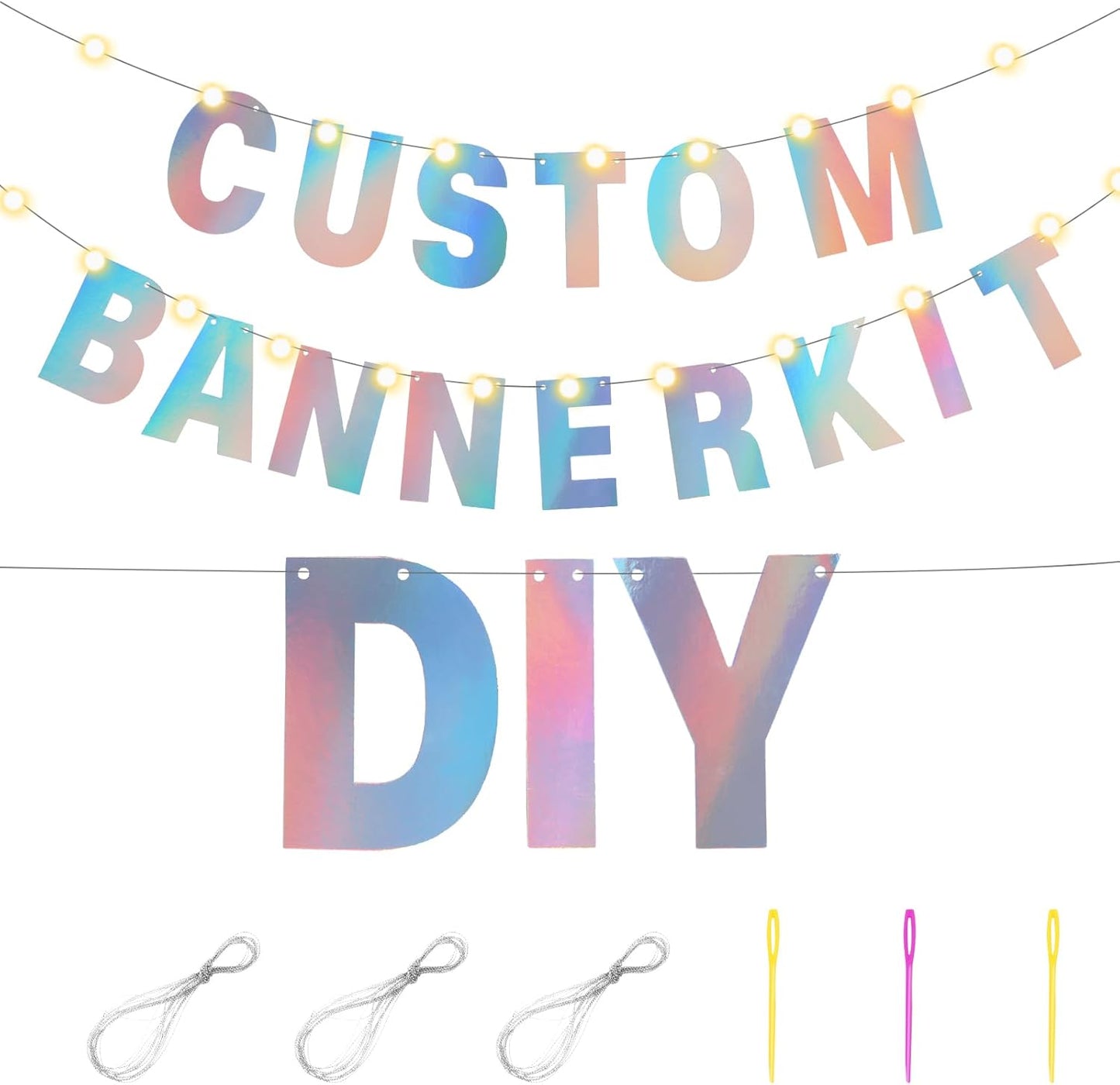 TaoBary 112 Pcs DIY Letter Custom Banner Glitter Customizable Banner Kit Including 107 Letters and Numbers 3 Rope for Valentine Birthday Party(Holographic)