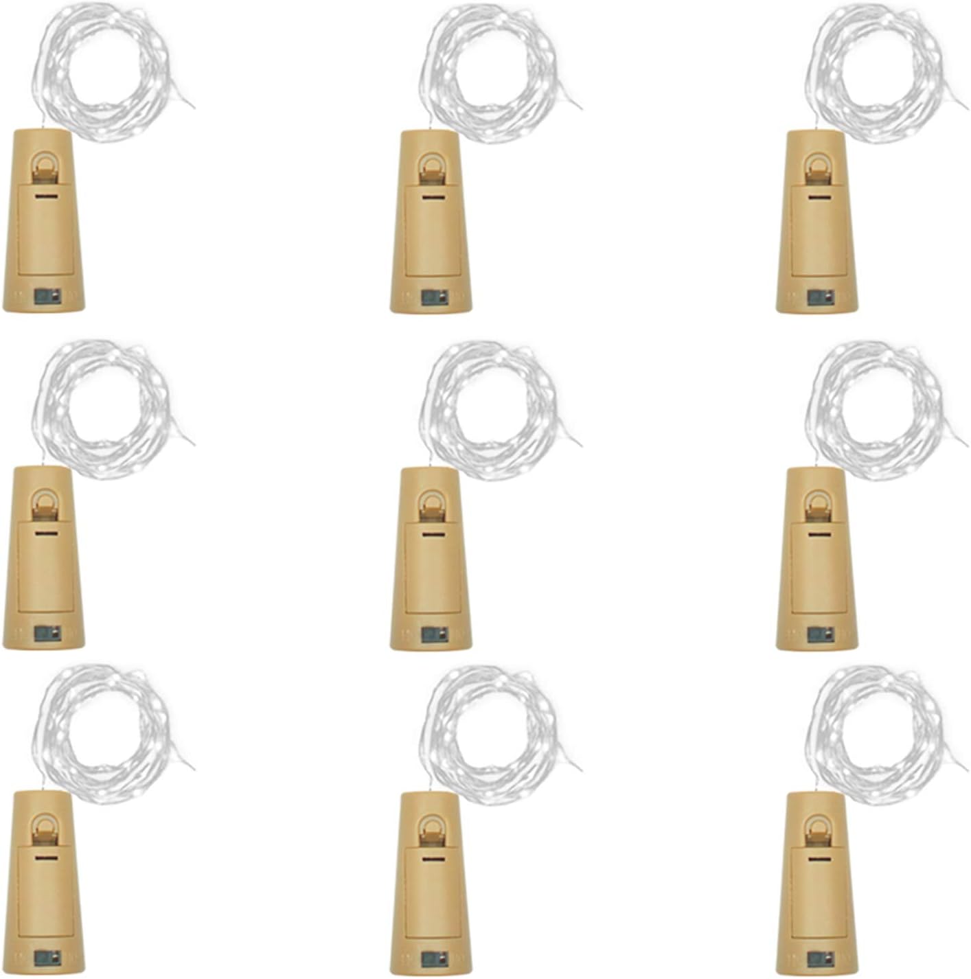 Wine Bottle Lights with Cork, Battery Operated 9 Pack 20 LED Cork Shape Silver Wire Fairy Mini String Lights(No Bottles) for DIY, Party, Decor, Christmas, Halloween,Wedding (9, Cool White)