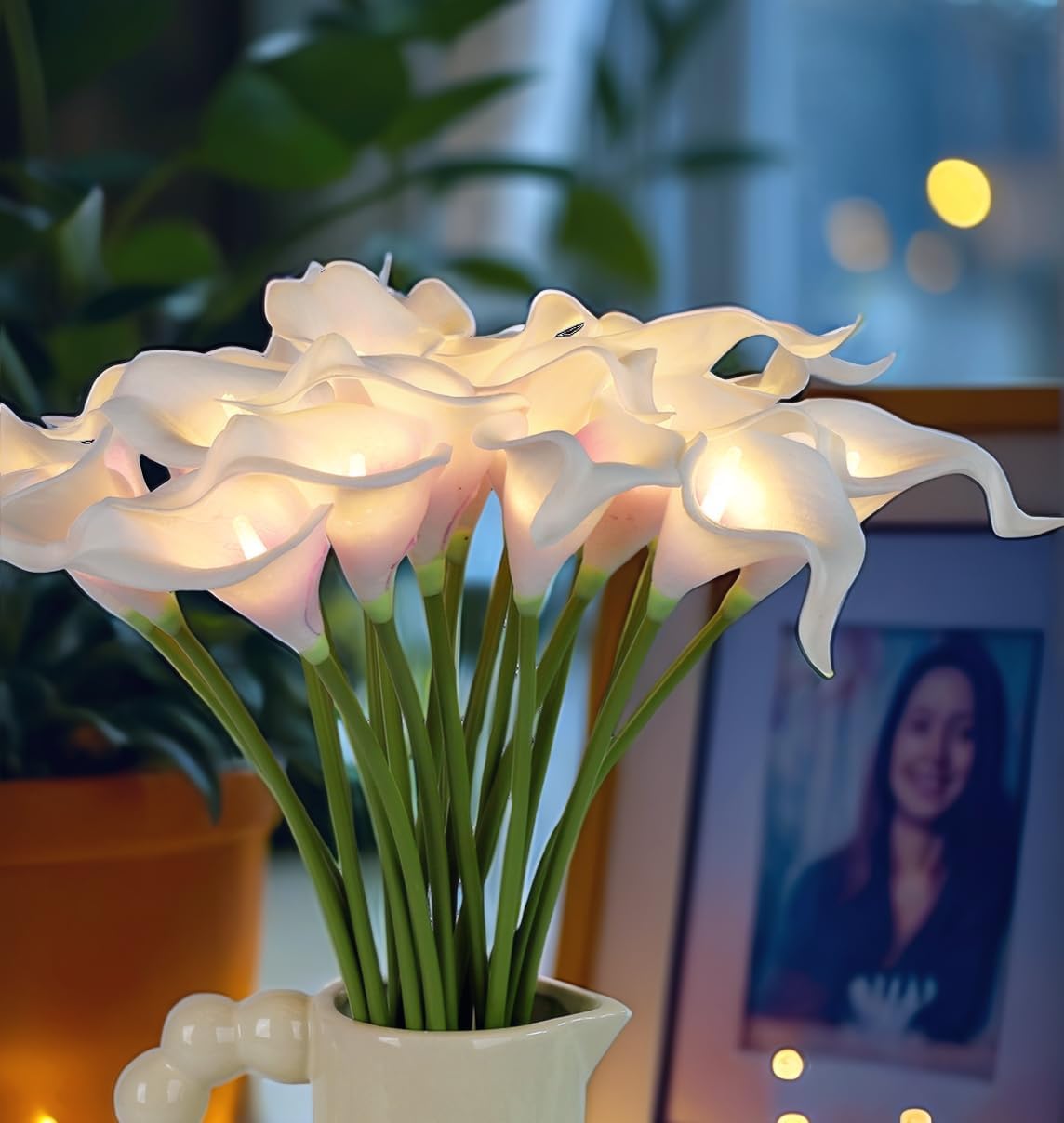 20pcs Artificial Calla Lily Bouquet Lamp Faux Floarl Night Light Real Touch Flower Night Lamp LED Calla Lily Artificial Flower Light Home Kitchen Decor(Whitepurple)