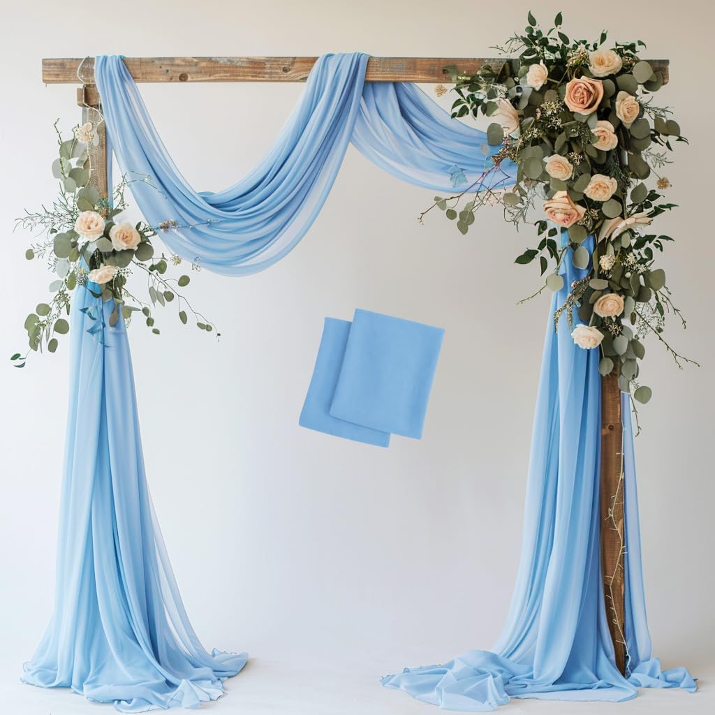 Wedding Arch Draping Fabric 2 Panels 28.7" x 20FT Dusty Blue Sheer Chiffon Backdrop Drapes for Wedding Ceremony Birthday Party Bridal Shower Outdoor Decoration