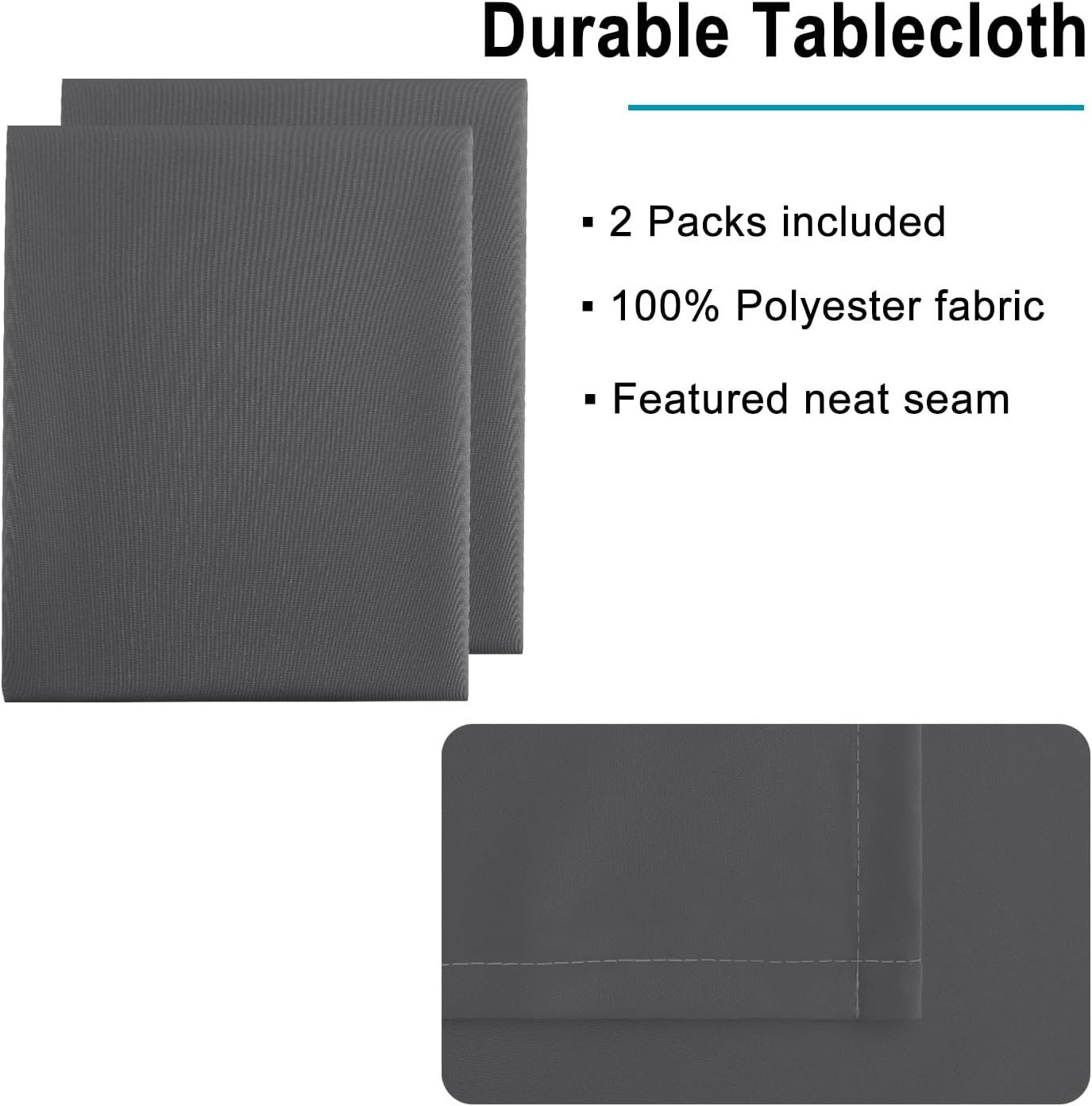 Hiasan 2 Pieces Square Tablecloth - Waterproof and Spillproof Dining Room Washable Polyester Table Cloth for Dining Room, 54 x 54 Inch, Grey