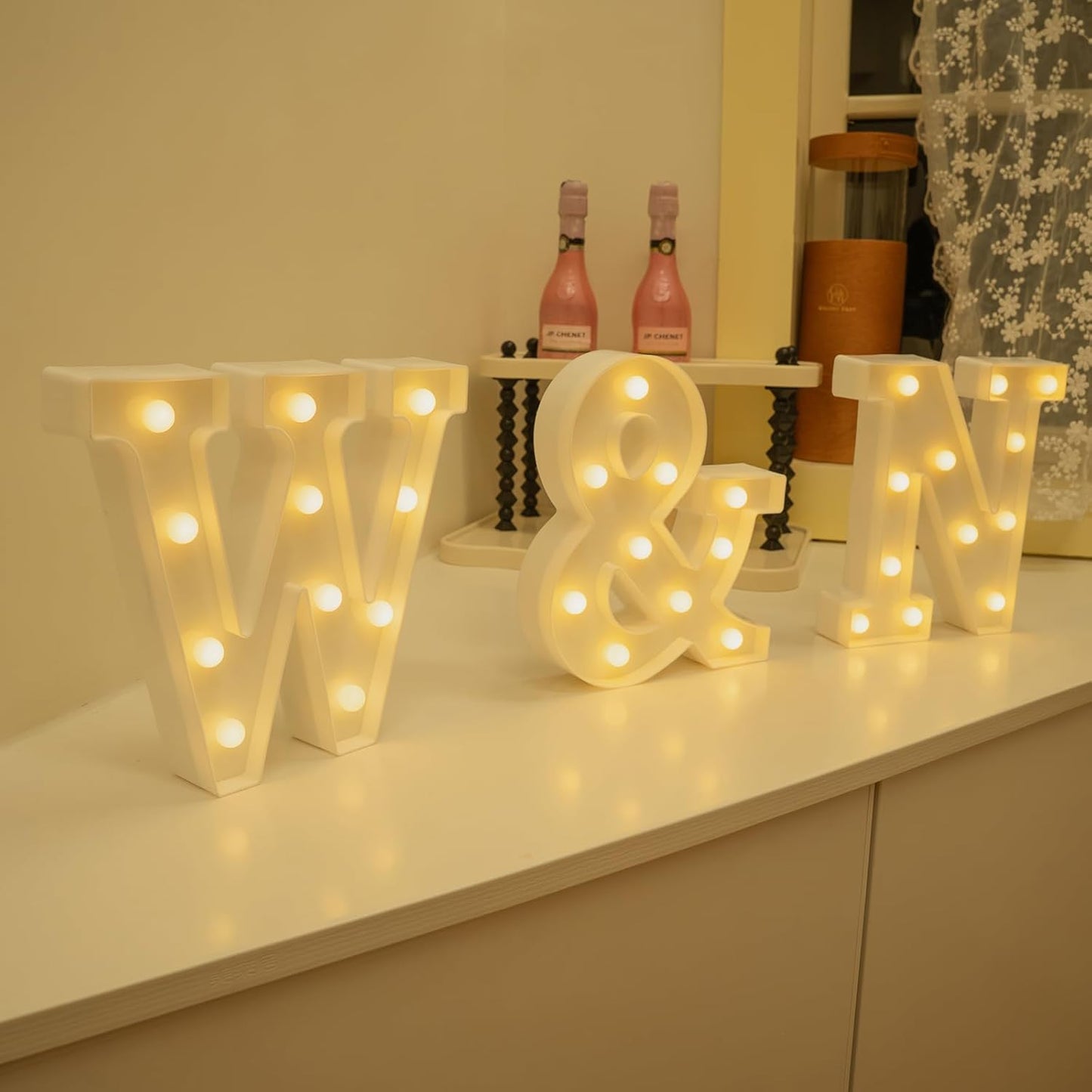 Foaky Rechargeable LED Letter Lights Sign Marquee Light Up Letters Sign for Night Light Wedding/Birthday Party Christmas Lamp Home Bar Decoration (N)