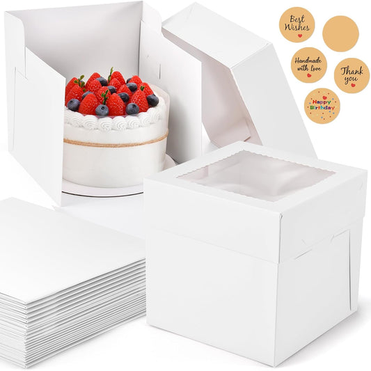 12Pcs 8x8x8 Inches Cake Boxes, White Square Bakery Boxes with Window, Disposable Cake Carrier Container for Pastries, Pie, Cookies, Chocolates, Cupcakes, Birthday Party, Wedding
