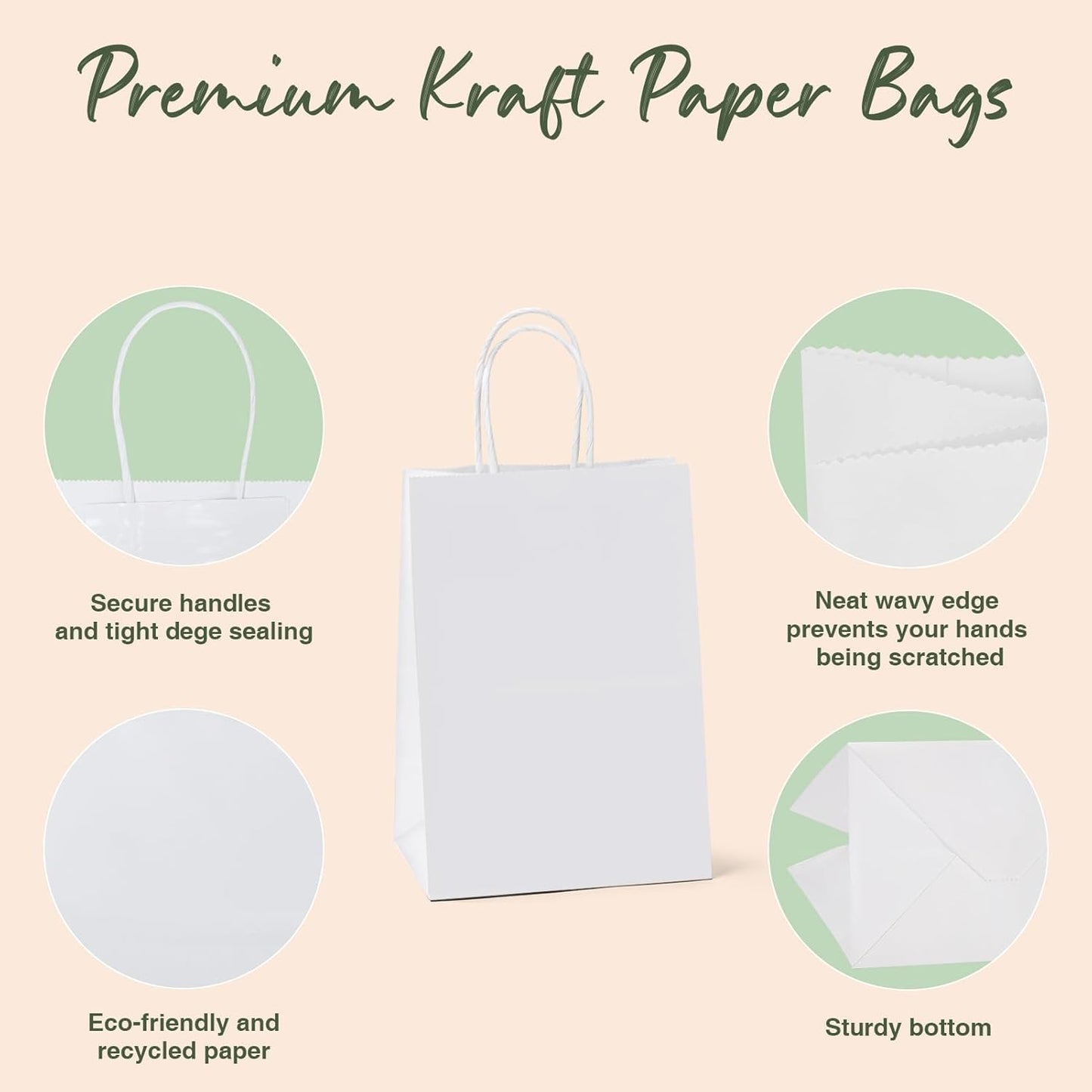 GSSUSA Brown Paper Bags 5.25x3.75x8 600Pcs, Gift Bags with Handles Bulk for Small Business