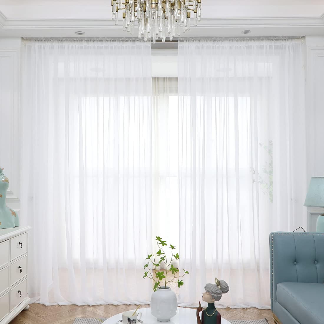 Window Ivory Sheer Curtains 48 Inches Width 90 Inches Long 2 Panels Sheer Curtains Clear Curtains Basic Rod Pocket Panel for Home/Living Room/Bedroom/Kids Room