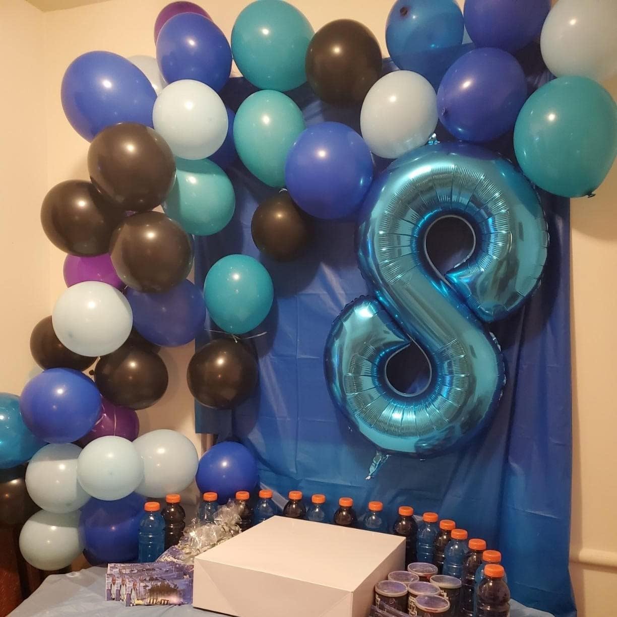 Blue Foil Balloon Number 8, 40'' Giant Self Inflating Number Balloons Set 0-9, Large Number 8 Digital 8 Helium Balloon for Boys Men 8th 18th Birthday Graduation Anniversary Party Decorations Supplies