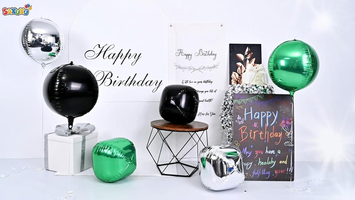 Green Silver Black Giant Foil Balloons, 6 Pcs Large Metallic Green and Black Round Balloons, 22 Inch Big Round Foil Balloon for Birthday Party Baby Shower Graduation Prom Wedding Decorations