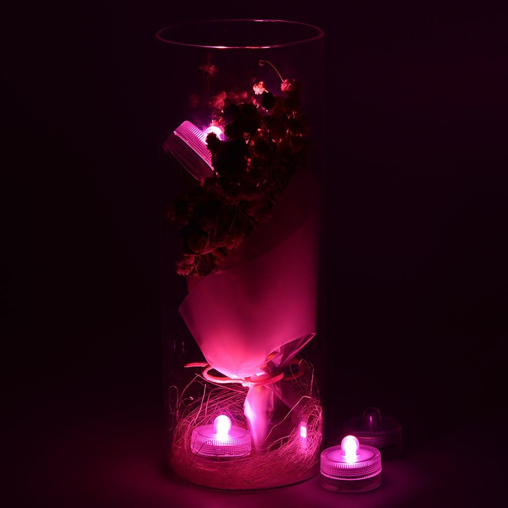 KITOSUN Submersible LED Lights cr2032 Battery Powered Underwater Waterproof LED Tea Light Candles for Events Wedding Centerpieces Vase Floral Xmas Holidays Home Decor Lighting(Pack of 12) (Pink)
