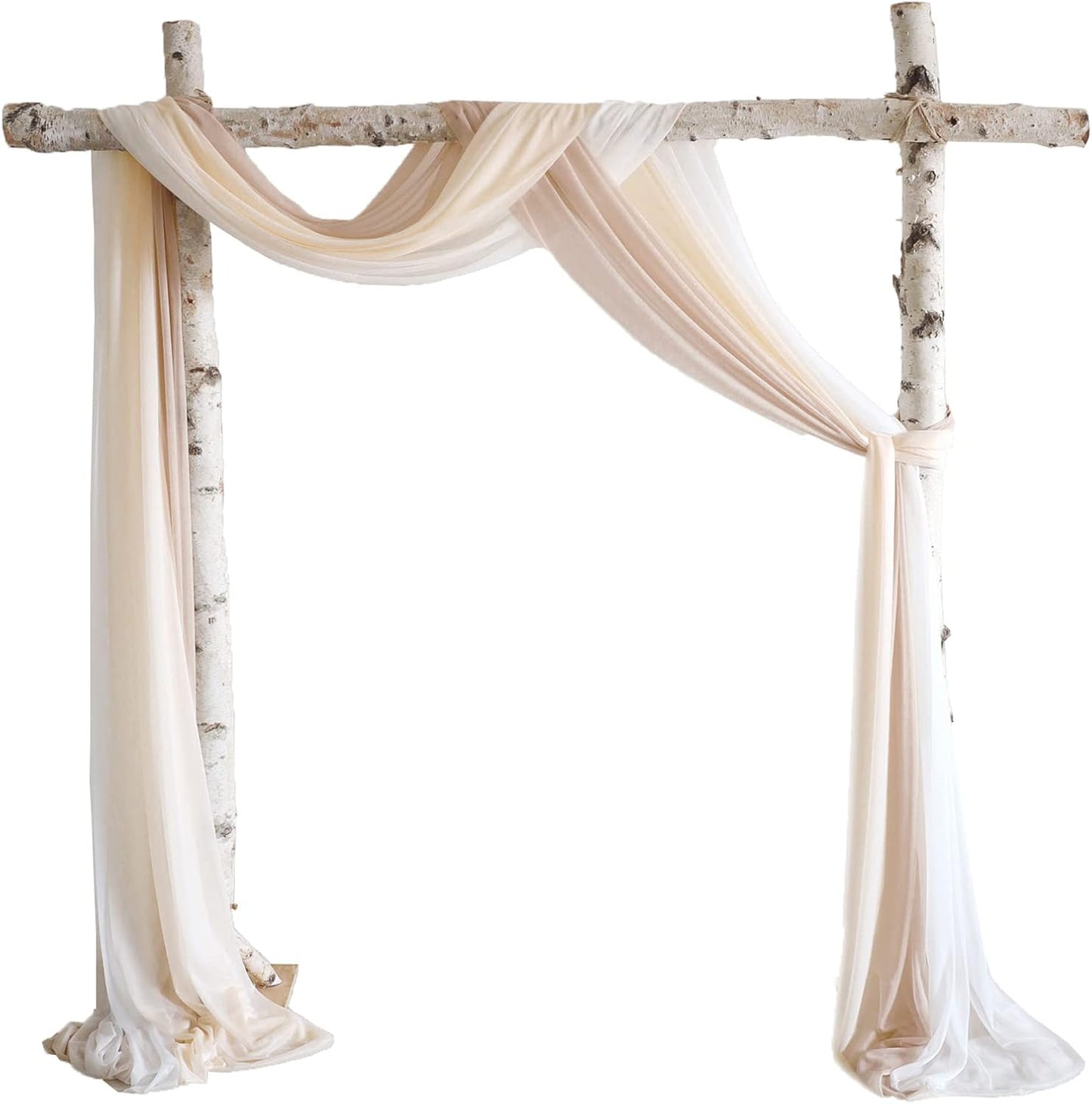 Lookein Chiffon Arch Fabric Drapes for Wedding Arbor Ceremoney Backdrop Decoration Stair Swag, 3 Panels 30" Wide 6 Yards, Cream & Nude