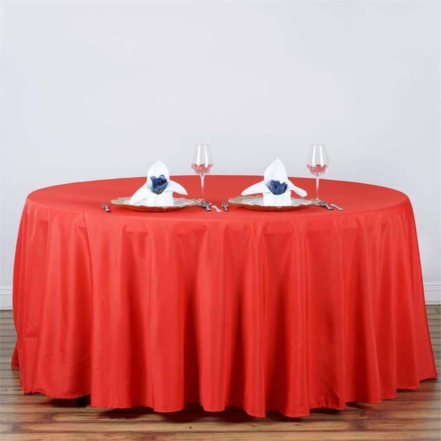 Efavormart Round Tablecloth, 120 Inch Stain & Wrinkle Resistant Washable Table Cloth, Decorative Polyester Fabric Table Cover for Banquet, Wedding, Dining - RED