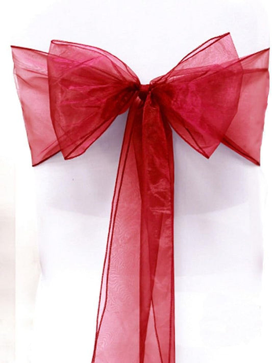 Organza Chair Bow Sash Décor Bows Sashes for Wedding Reception Events Banquets Decoration - (Pack of 25, Apple Red)