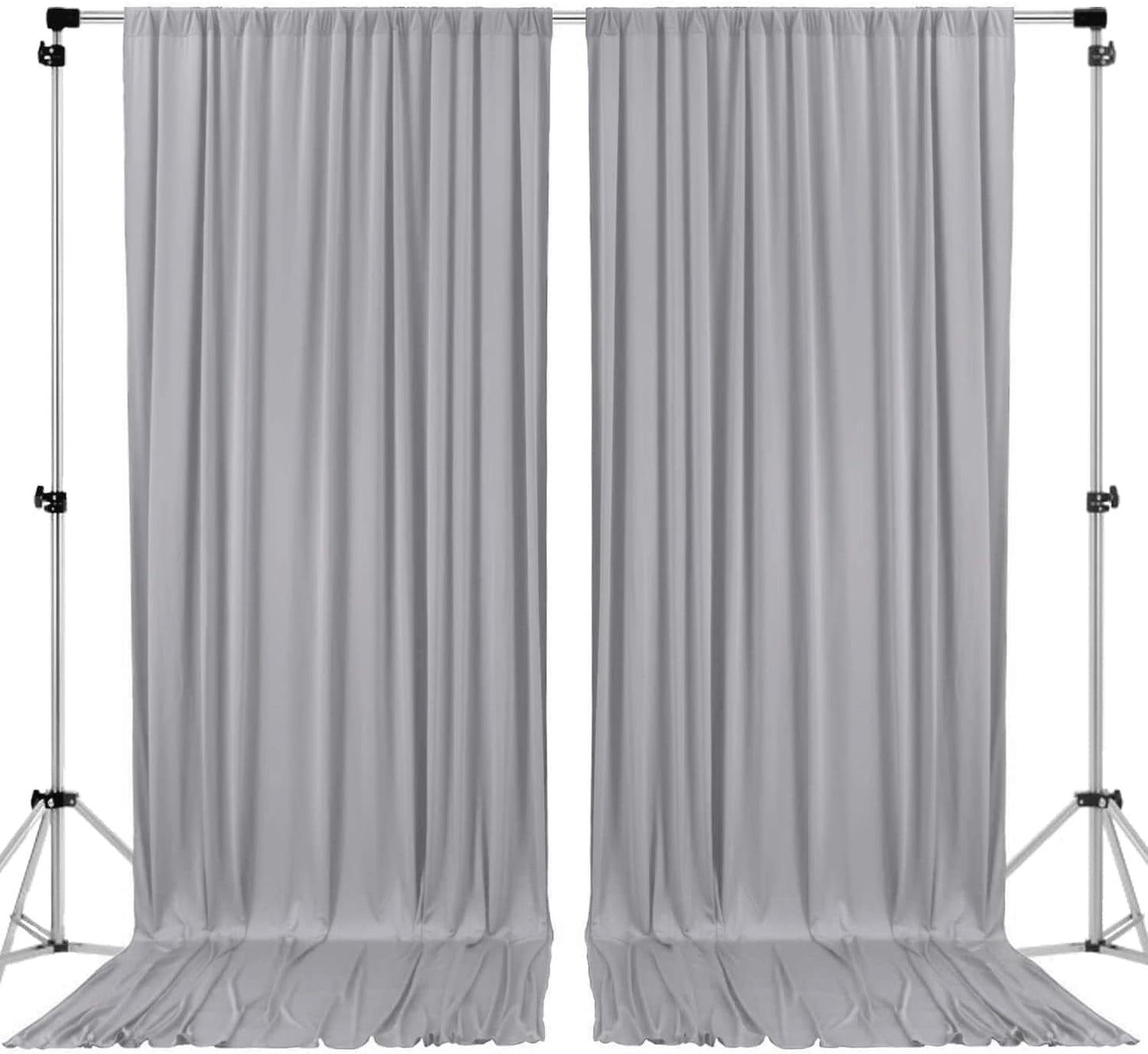 AK TRADING CO. 10 feet Wide x 12 feet Long IFR Polyester Backdrop Drapes Curtains Panels with Rod Pockets - Wedding Ceremony Party Home Window Decorations - Silver