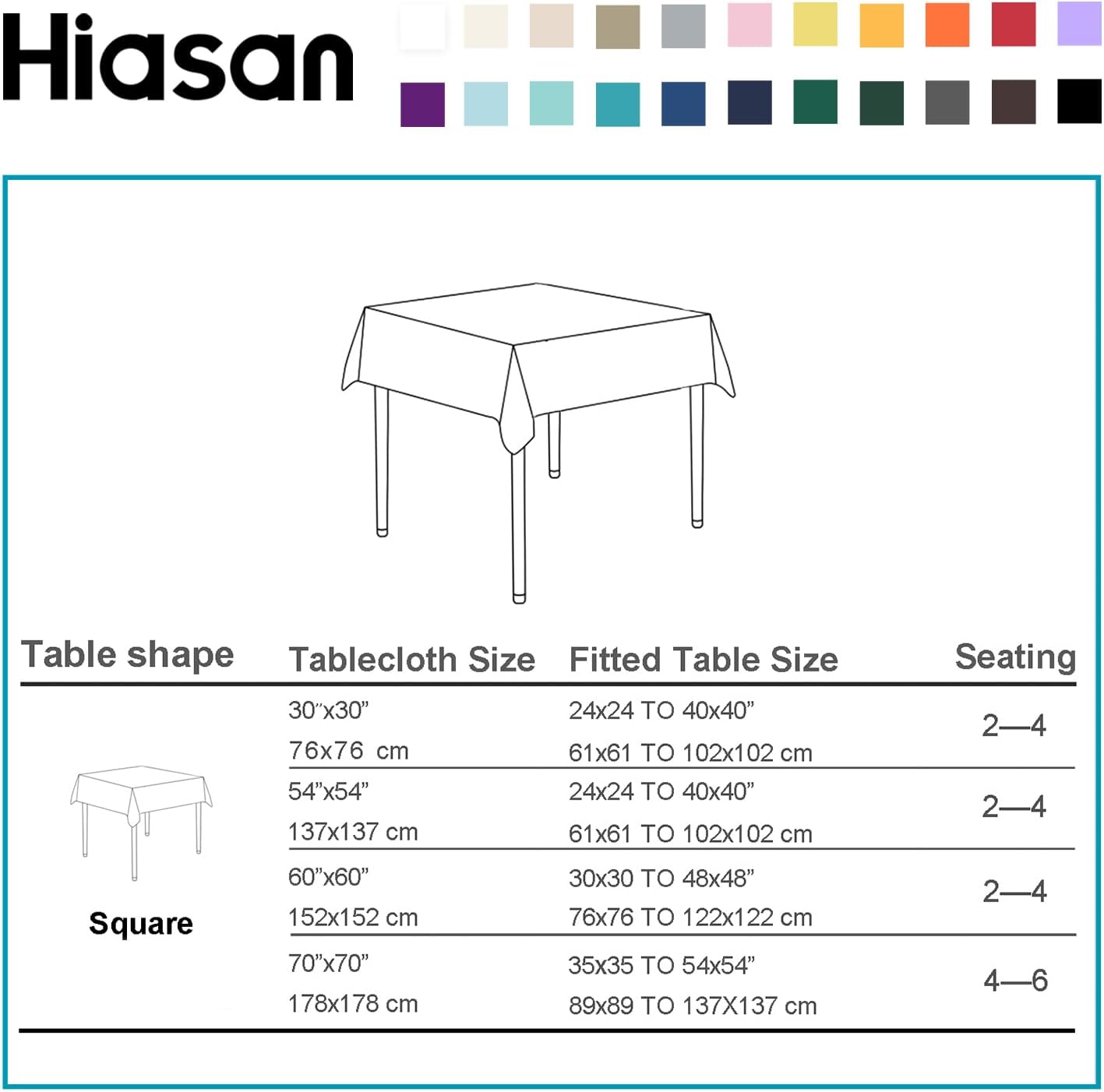 Hiasan Light Blue Tablecloth for Square Tables - Waterproof and Spillproof Washable Fabric Small Table Cloth for Dining Room Kitchen Party, 40 x 40 Inch