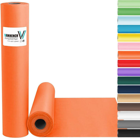Vanhench Orange Wrapping Paper Roll 17.5"×963" (80/1/4FT), Orange Kraft Paper Roll，Solid Color Art Kraft Craft Paper Roll for Gift Wrapping, Birthday, Bouquet Flower Poster Bulletin Board Paper