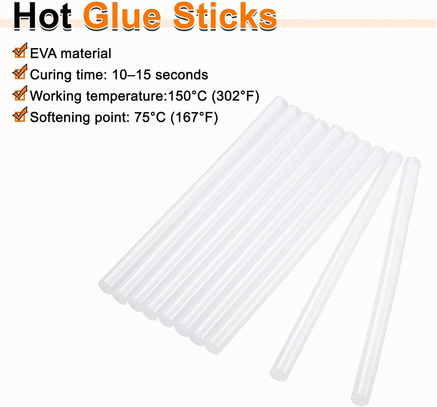 HARFINGTON 10pcs Hot Glue Sticks 0.43" Dia x 7.87" Long EVA Mini Hot Melt Adhesive Glue Stick for Hot Melt Gun Wood Plastic Glass Flowers Fabrics Foam, Clear
