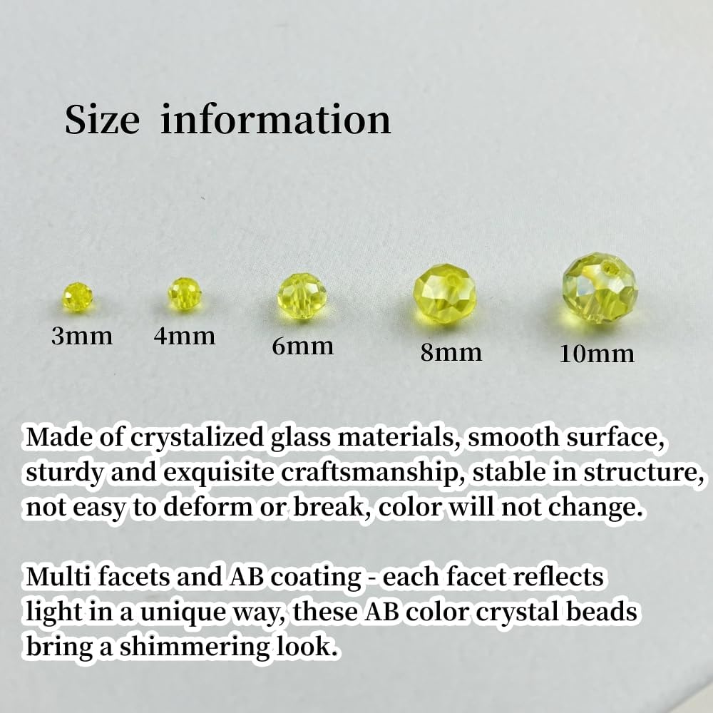 200pcs 6mm Crystal Glass Beads for Crafts Faceted Rondelle Glass Beads for Jewelry Making Crystal Spacer Beads for Necklaces Bracelets Earrings DIY Craft(Lemon Yellow AB)
