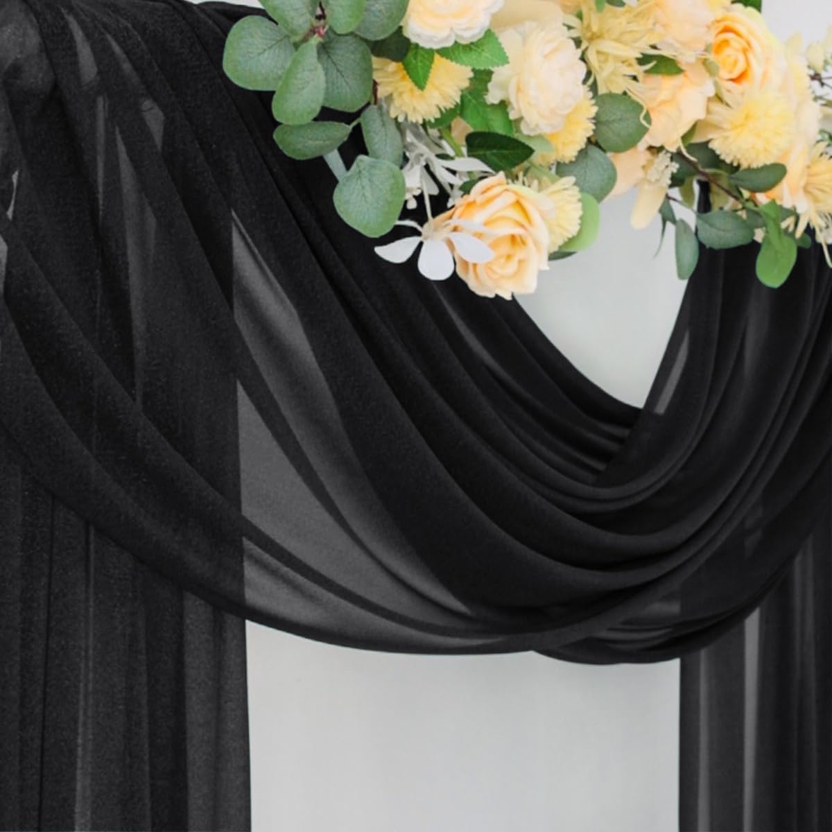 Socomi Black Sheer Gothic Wedding Draping Fabric 29" x 20Ft 1 Panel Outdoor Curtain Arch Drapes Extra Long for Bridal Baby Shower Ceremony Birthday Party Decor