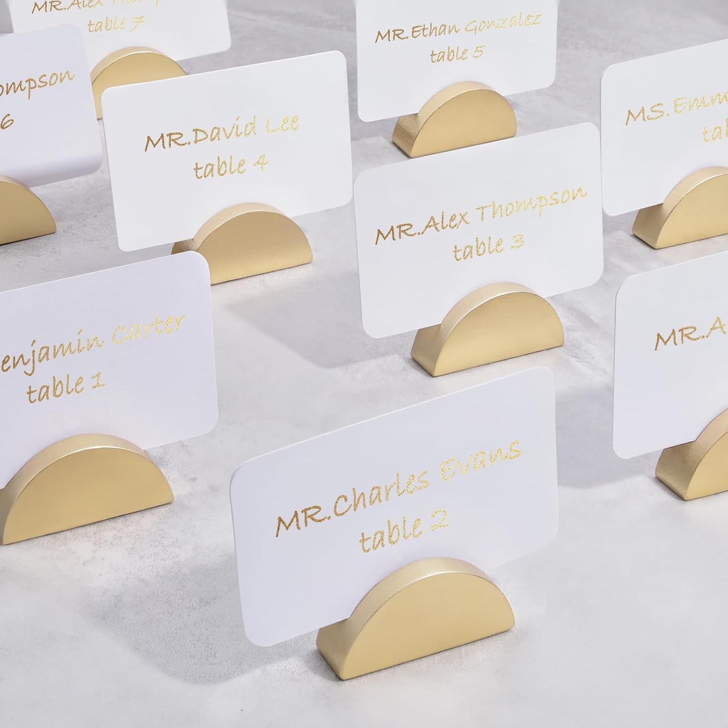 UNIQOOO 10 Set 2" Arch Gold Birch Wood Stand with Cards |1.2mm Slot, for Name Cards, Place Card Holder, Photo Display Stand | for Event Decor, Retail Shop, Cafe Restaurant Menu, Business Card, Name Tag