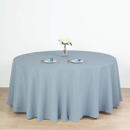 Efavormart Round Tablecloth, 120 Inch Stain & Wrinkle Resistant Washable Table Cloth, Decorative Polyester Fabric Table Cover for Banquet, Wedding, Dining - Dusty Blue