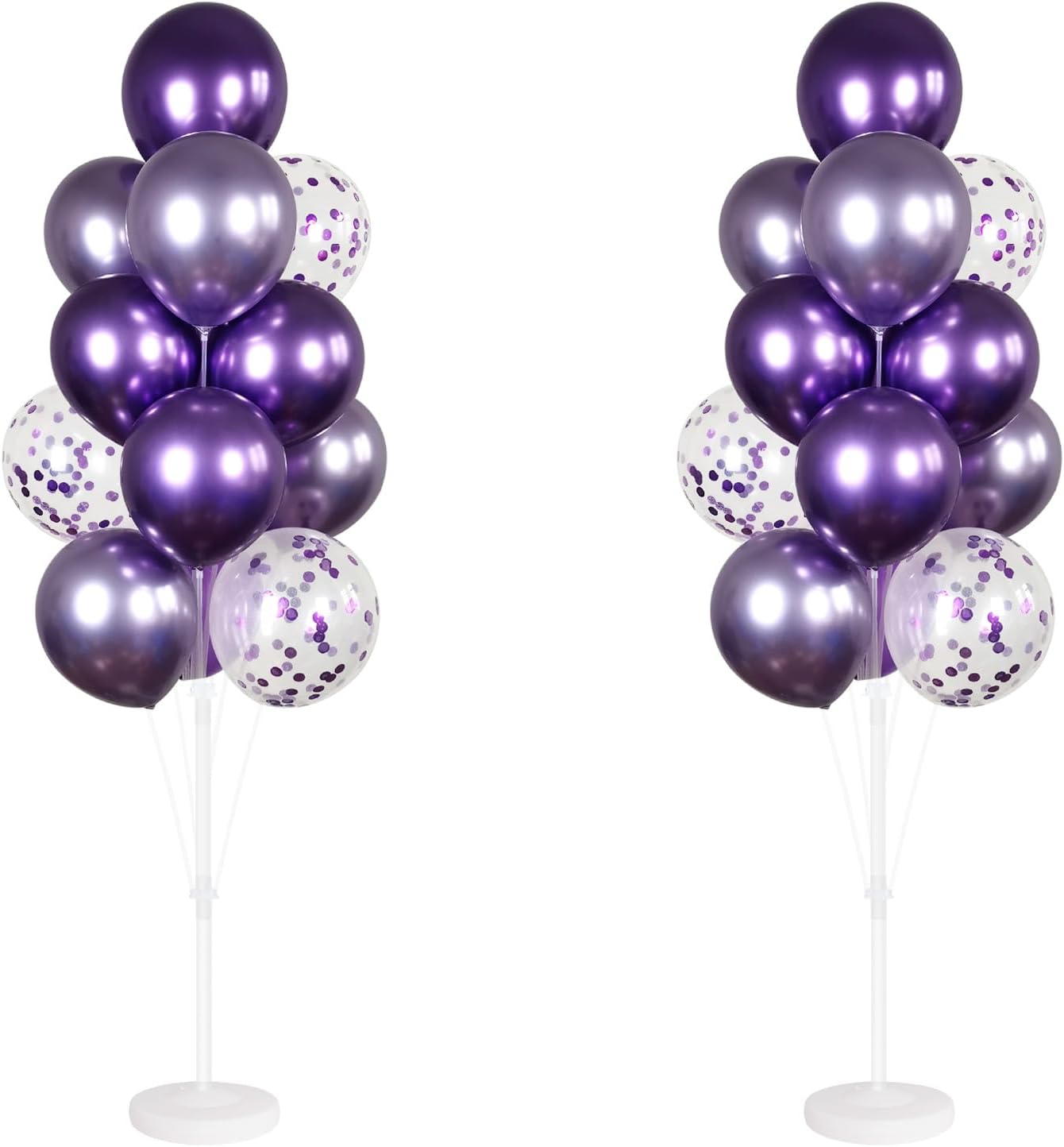 Balloon Column Kit Set of 2 With Confetti Balloons Included - Metallic Purple Balloon Tower with Stand, Base, and Pole,Backdrop Decoration for Wedding, Baby Shower, Birthday Party, Bachelorette Party