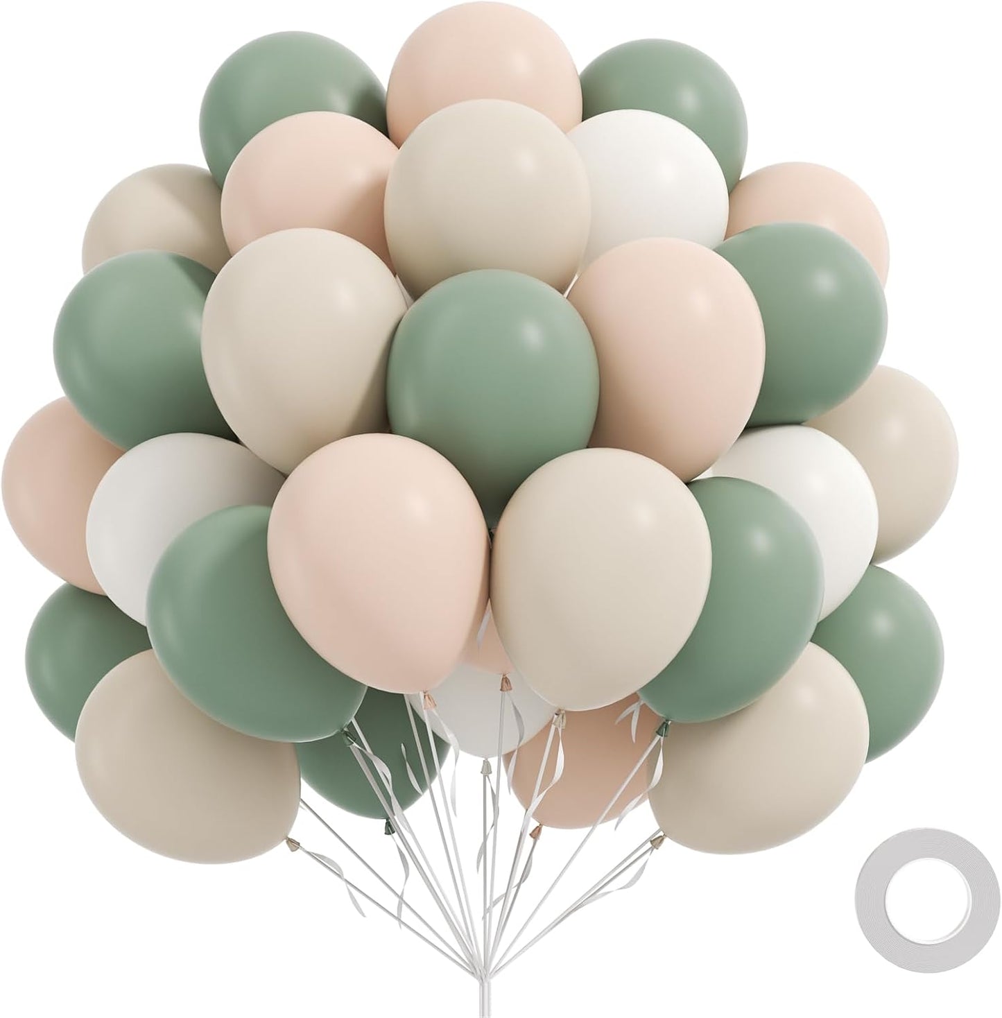 60pcs Sage Green Balloons 12inch with Sage Green Nude Sand White Balloons for Neutral Bridal Baby Shower Wedding Birthday Engagement Party Decorations
