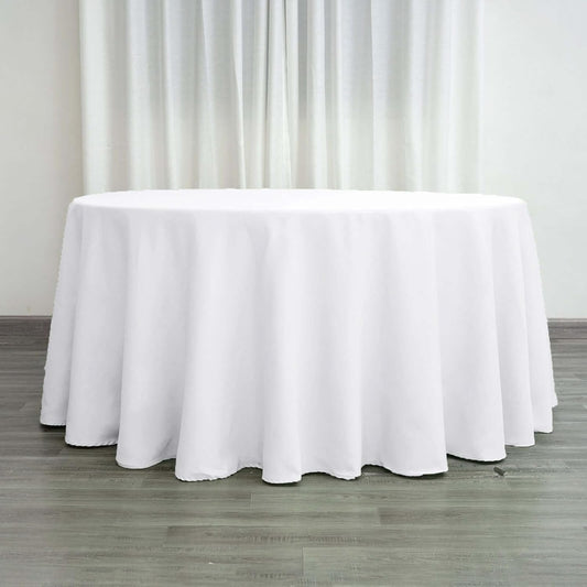 Efavormart Round Tablecloth, 120 Inch Stain & Wrinkle Resistant Washable Table Cloth, Decorative Polyester Fabric Table Cover for Banquet, Wedding, Dining - White