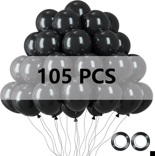 12 Inch Black Balloons, 105 Pcs Party Latex Balloons for Birthday Party, Graduation, Wedding Decorations Supplies (Black)