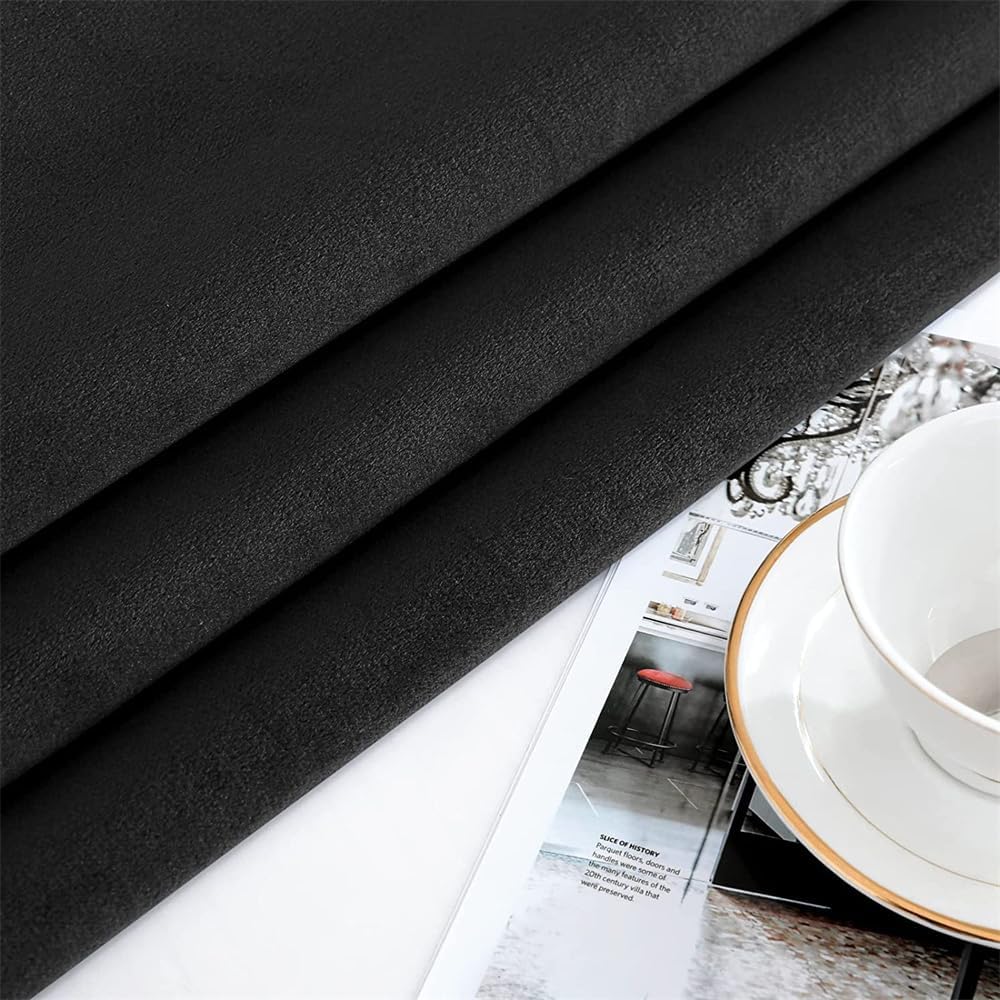 F-CHU Luxury Black Tablecloth Thickset Velvet Tablecloth with Beautiful Gold Tassels Vintage Table Cloth for Home Decor Wedding, Party, Banquet and Events 48" Round