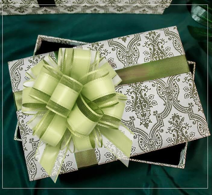 6 Count Large Pull Bows, 6 inches, Organza, Modern, Christmas, Wedding, Valentine's Day, Bean Green, Solid